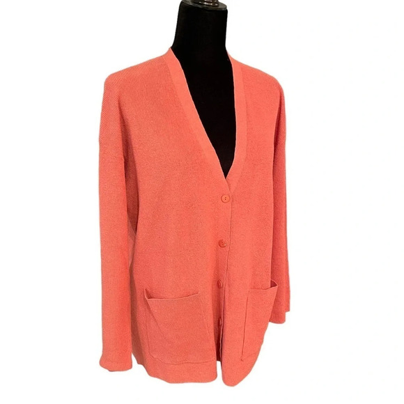 Eileen Fisher Women’s Rib Knit Open Front Cardigan Organic Linen Blend M - Picture 5 of 9